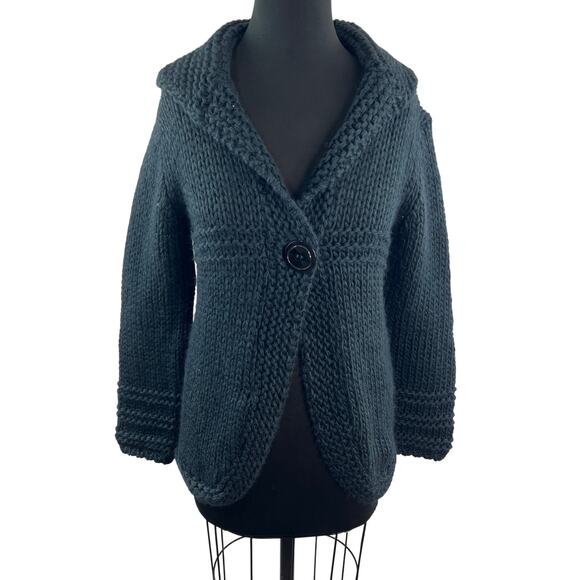 Berretti Navy Cardigan Sweater Chunky Knit Shawl Collar Drop Shoulder Sz Medium - Picture 1 of 9